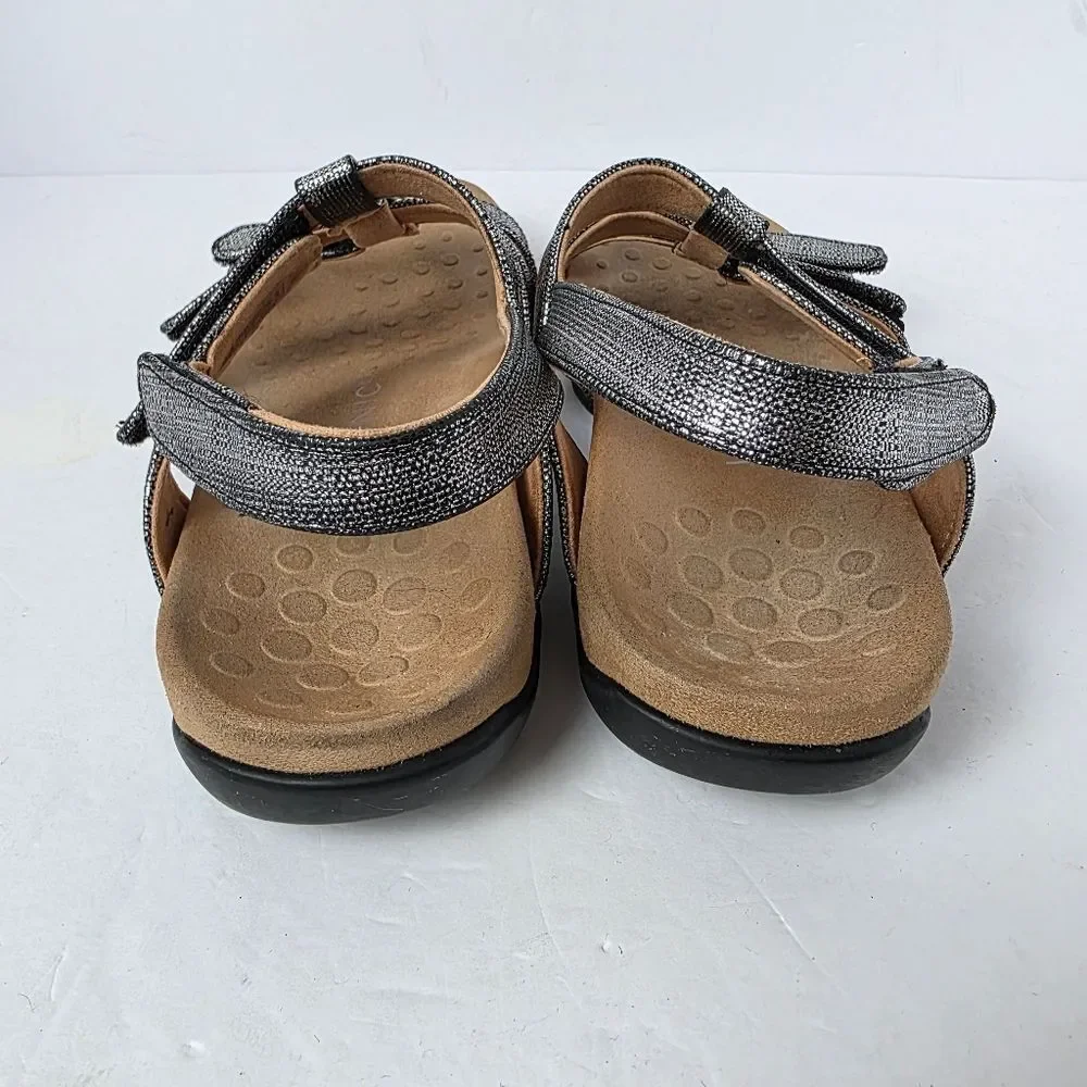 Vionic Amber Black Metallic Sandals Strappy Womens Shoes Silver Size 9